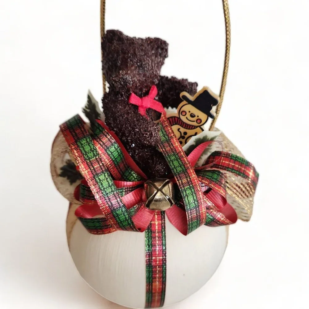 Vintage Christmas Tree Ornament Bear Bell‎ Ribbon
